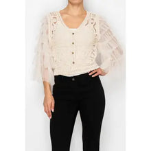 Load image into Gallery viewer, 6430- Dreamy Crochet Tulle Tiered Sleeved Cardigan- NATURAL
