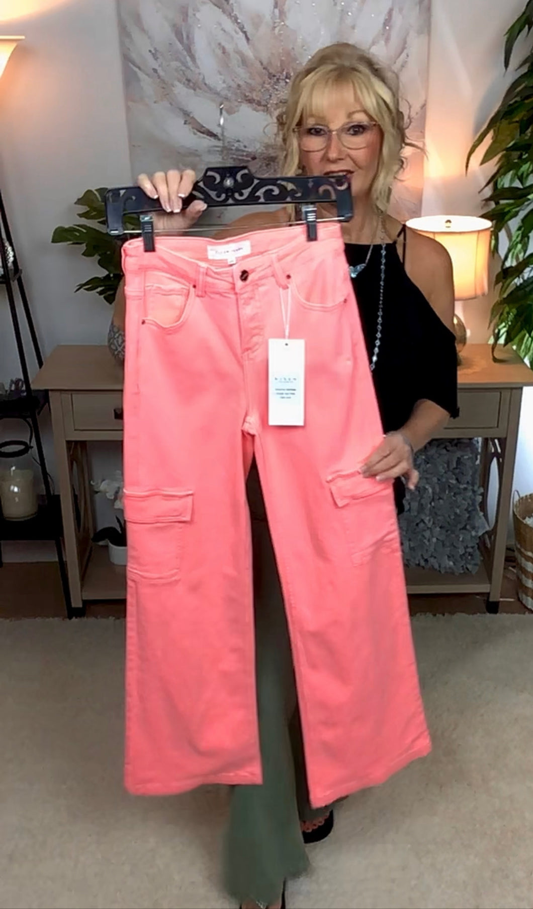 3258- RDP5488-HOT PINK CARGO JEANS
