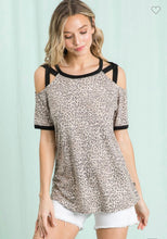 Load image into Gallery viewer, 3612-Animal printed criss cross cold shoulder top
