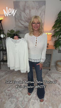 Load and play video in Gallery viewer, 5240-Solid Crochet Bottom Detail Textured Knit Sweater-WHITE
