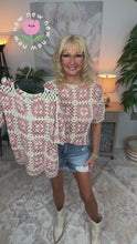 Load and play video in Gallery viewer, 5236- GRANNY SQUARE CROCHET TOP-PINK
