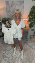 Load and play video in Gallery viewer, 5176-Eyelet Embroidered Twist Front Blouse-WHITE
