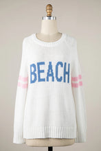 Load image into Gallery viewer, 5263-BEACH SAYING LIGHTWEIGHT SWEATER -WHT/BLU

