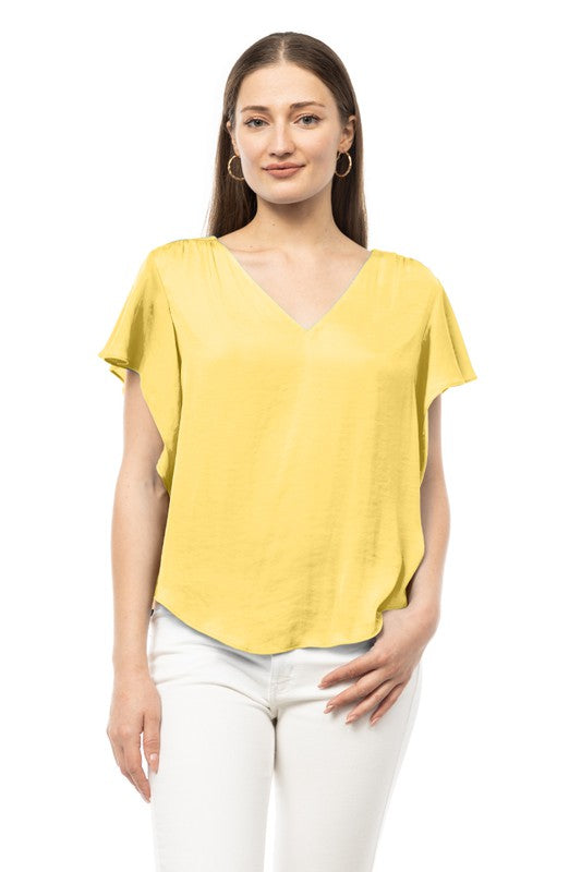 3361- Flouncy Short Sleeve Blouse -LEMON