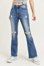 Load image into Gallery viewer, 3139-RISEN HIGH RISE DISTRESSED RAW HEM FLARE
