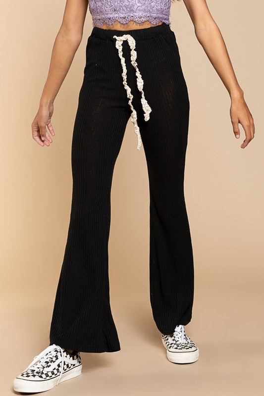 1772- BLACK RIB KNIT PANTS