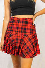 Load image into Gallery viewer, 1239-High Waisted Plaid Knit Skort-RED
