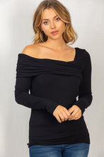 Load image into Gallery viewer, 1238-Long Sleeve Solid Knit Ruched One Shoulder Top
