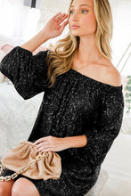 Load image into Gallery viewer, 1214-OFF THE SHOULDER SEQUIN DRESS-BLACK
