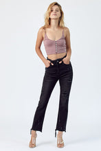 Load image into Gallery viewer, 1253-HIGH RISE FRAY WAIST STRAIGHT LEG JEANS
