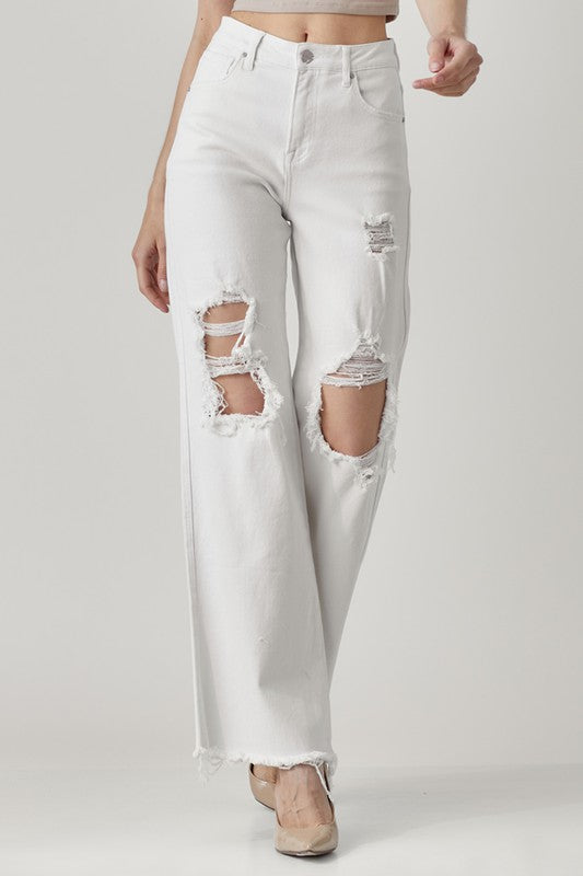 1718-HIGH-RISE DISTRESSED WIDE LEG DAD JEANS