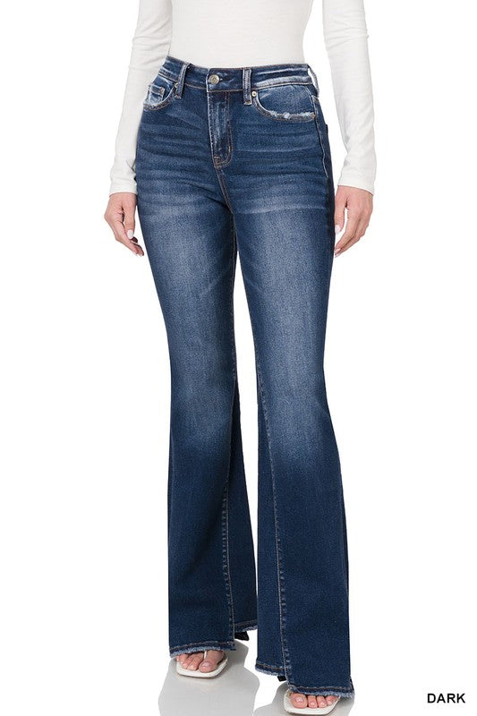 1566-HIGH-RISE PANEL FLARE DENIM