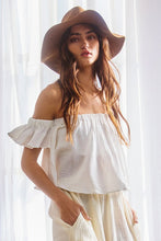 Load image into Gallery viewer, 3153-Solid Ruffled Off Shoulder Crop Top-OFF WHITE
