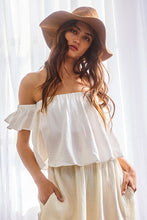 Load image into Gallery viewer, 3153-Solid Ruffled Off Shoulder Crop Top-OFF WHITE
