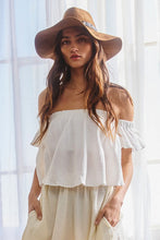 Load image into Gallery viewer, 3153-Solid Ruffled Off Shoulder Crop Top-OFF WHITE
