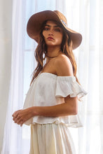 Load image into Gallery viewer, 3153-Solid Ruffled Off Shoulder Crop Top-OFF WHITE
