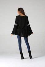 Load image into Gallery viewer, 2055-BELL SLEEVE TOP WITH EMBROIDERY
