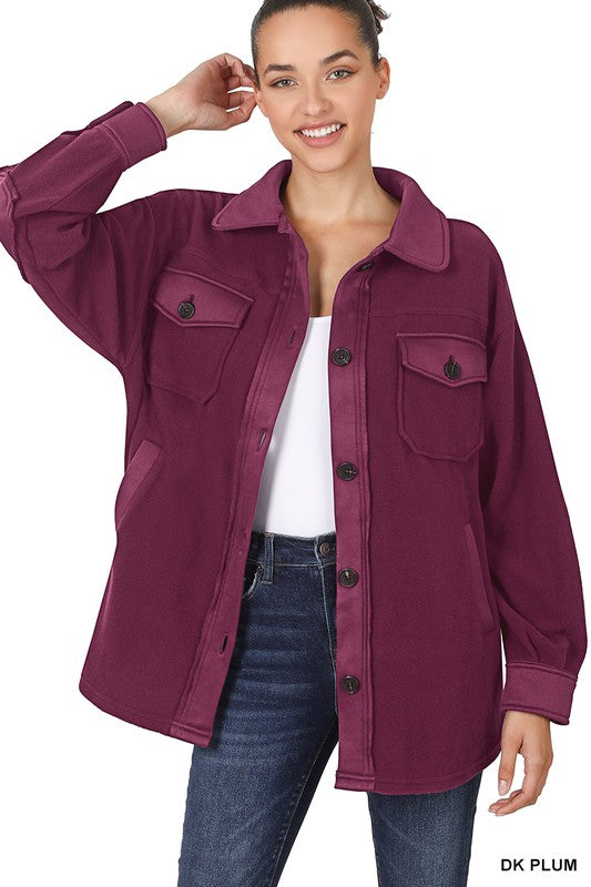 3064-OVERSIZED FLEECE SHACKET- PLUM