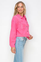 Load image into Gallery viewer, 2002-Cropped Fringe Denim Jacket-Pink
