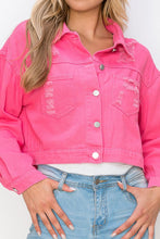 Load image into Gallery viewer, 2002-Cropped Fringe Denim Jacket-Pink
