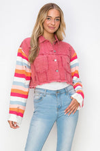 Load image into Gallery viewer, 2093-Knit Sleeve Denim Jacket-Red
