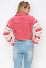 Load image into Gallery viewer, 2093-Knit Sleeve Denim Jacket-Red
