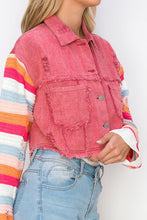 Load image into Gallery viewer, 2093-Knit Sleeve Denim Jacket-Red
