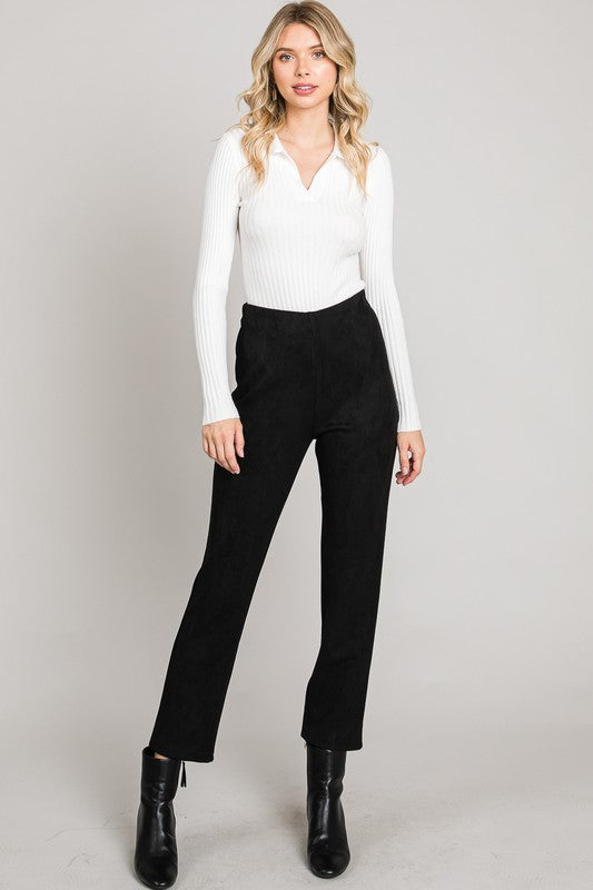 3009-Stretchy Butter Suede Pants-BLACK