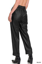 Load image into Gallery viewer, 2047-VEGAN LEATHER PLEAT FRONT PANTS-BLACK
