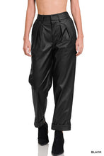 Load image into Gallery viewer, 2047-VEGAN LEATHER PLEAT FRONT PANTS-BLACK
