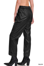 Load image into Gallery viewer, 2047-VEGAN LEATHER PLEAT FRONT PANTS-BLACK
