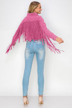 Load image into Gallery viewer, 2094-Cropped Fringe Denim Jacket-Rose
