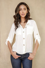 Load image into Gallery viewer, 3128-SOLID COLLARED SLEEVE CHIFFON TOP
