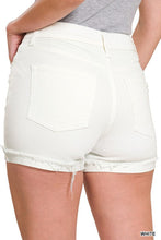 Load image into Gallery viewer, 3190-DISTRESSED RAW HEM WHITE DENIM SHORTS
