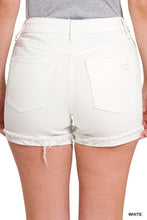 Load image into Gallery viewer, 3190-DISTRESSED RAW HEM WHITE DENIM SHORTS
