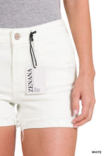 Load image into Gallery viewer, 3190-DISTRESSED RAW HEM WHITE DENIM SHORTS
