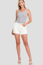 Load image into Gallery viewer, 3190-DISTRESSED RAW HEM WHITE DENIM SHORTS
