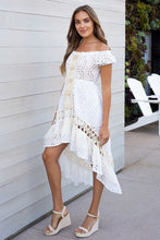 Load image into Gallery viewer, 3179-ELASTIC NECKLINE FLORAL EYELET HI-LO DRESS
