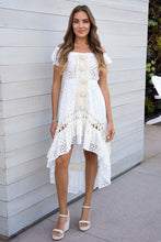 Load image into Gallery viewer, 3179-ELASTIC NECKLINE FLORAL EYELET HI-LO DRESS
