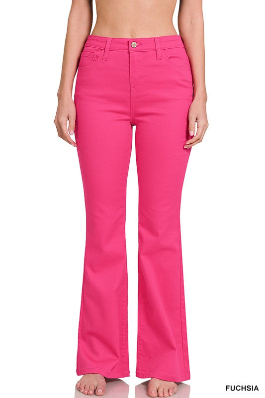 3289-High rise bootcut color denim pants-Fuschia
