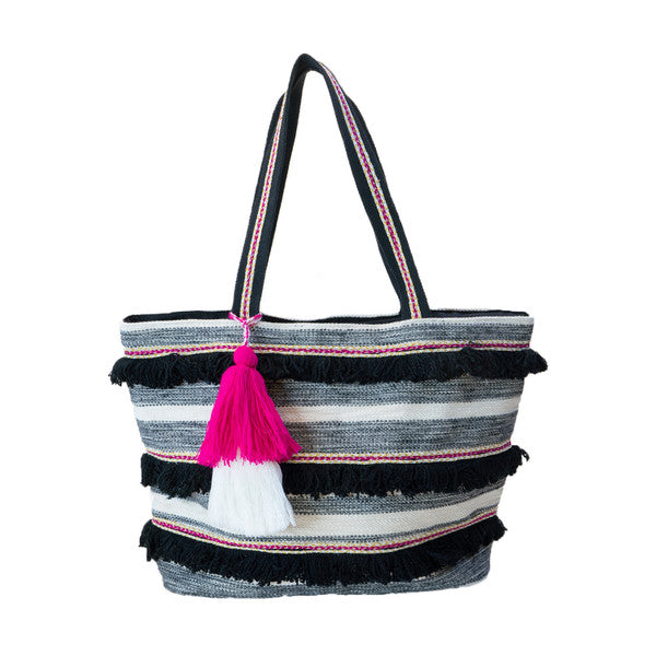 JEN & CO- M2153 Taisha Striped Cotton Tassel Tote