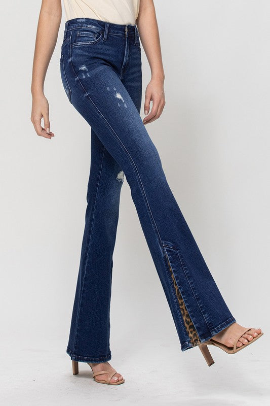 1235-MID RISE FLARE W LEOPARD TRIM