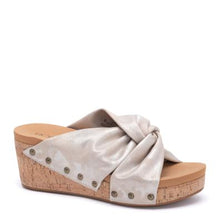 Load image into Gallery viewer, Corkys- Cheerful Gold Metallic Wedge Sandal
