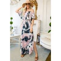 Load image into Gallery viewer, 956-TIE-DYED OFF SHOULDER MAXI DRESS-MAUVE
