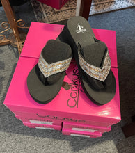 Load image into Gallery viewer, 1657- CORKYS!! HARDY SPARKLE WEDGE SANDAL-BRONZE
