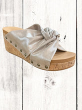 Load image into Gallery viewer, Corkys- Cheerful Gold Metallic Wedge Sandal
