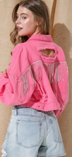 Load image into Gallery viewer, 2002-Cropped Fringe Denim Jacket-Pink
