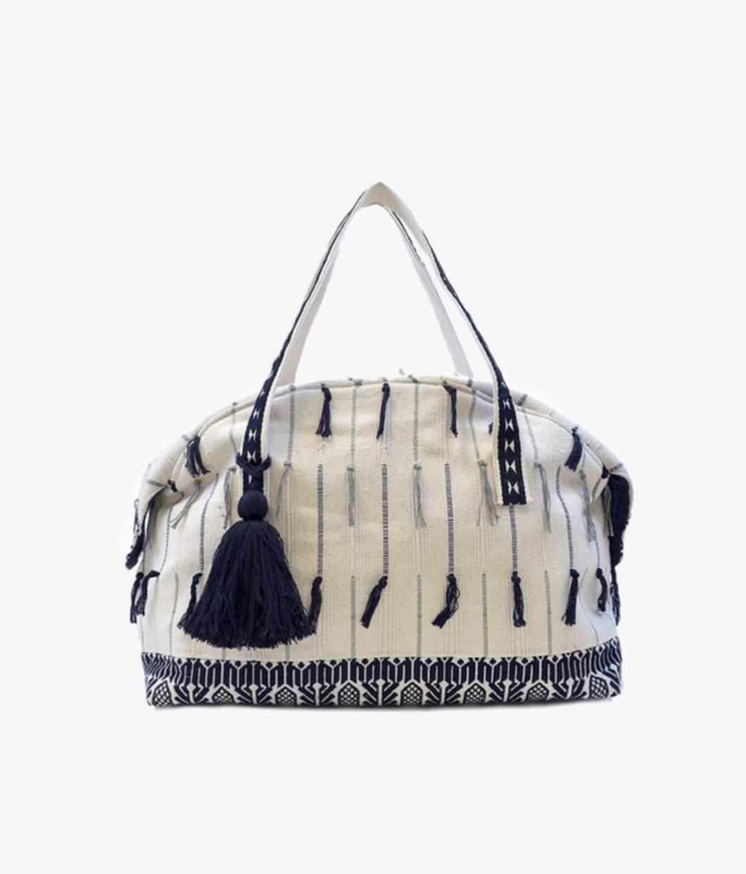 JEN & CO-M2151 Felicia Cotton Tassel Weekender/Duffle Bag