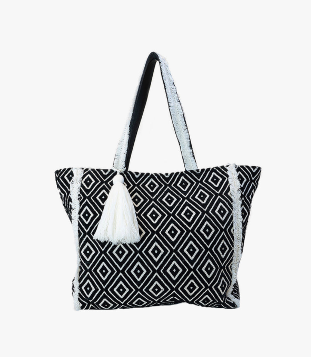 JEN & CO-M2152 Jules Diamond Print Cotton Tote