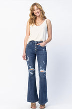 Load image into Gallery viewer, 3002- HIGH RISE BUTTON FLY DISTRESSED FLARE
